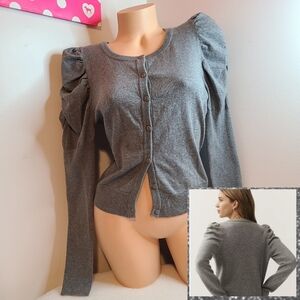 H&M Gray Puff Sleeve Cardigan Size Sm